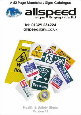 A catalogue detailing purchasable mandatory 'customer branded' safety signs